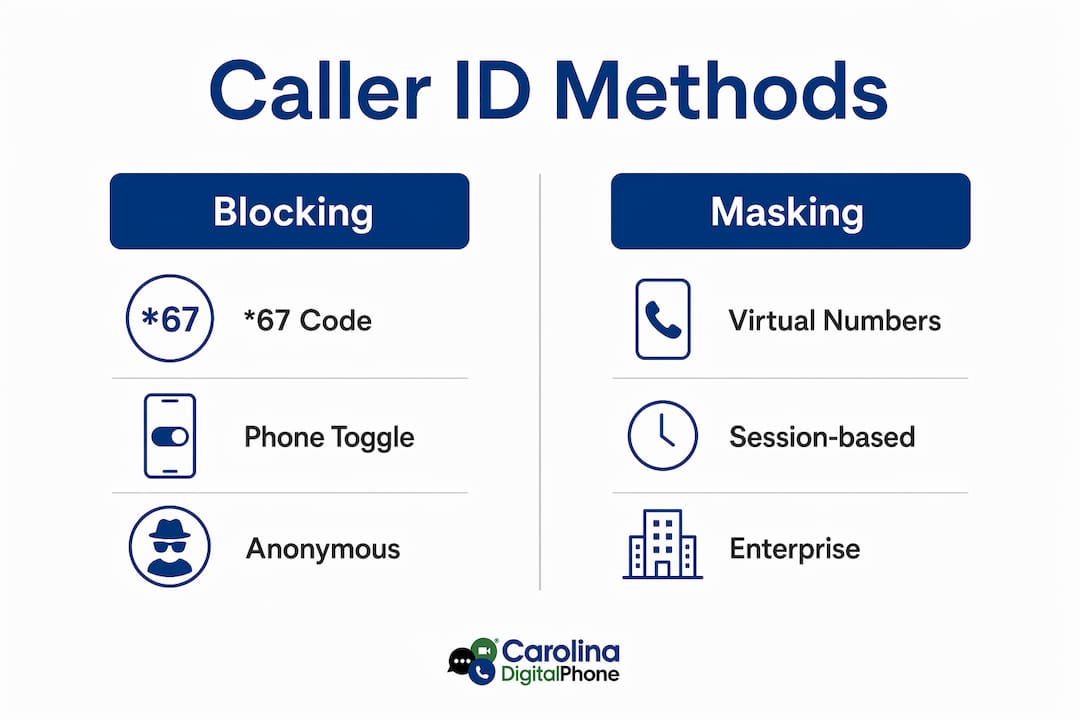 Infographic comparing caller ID blocking versus masking methods