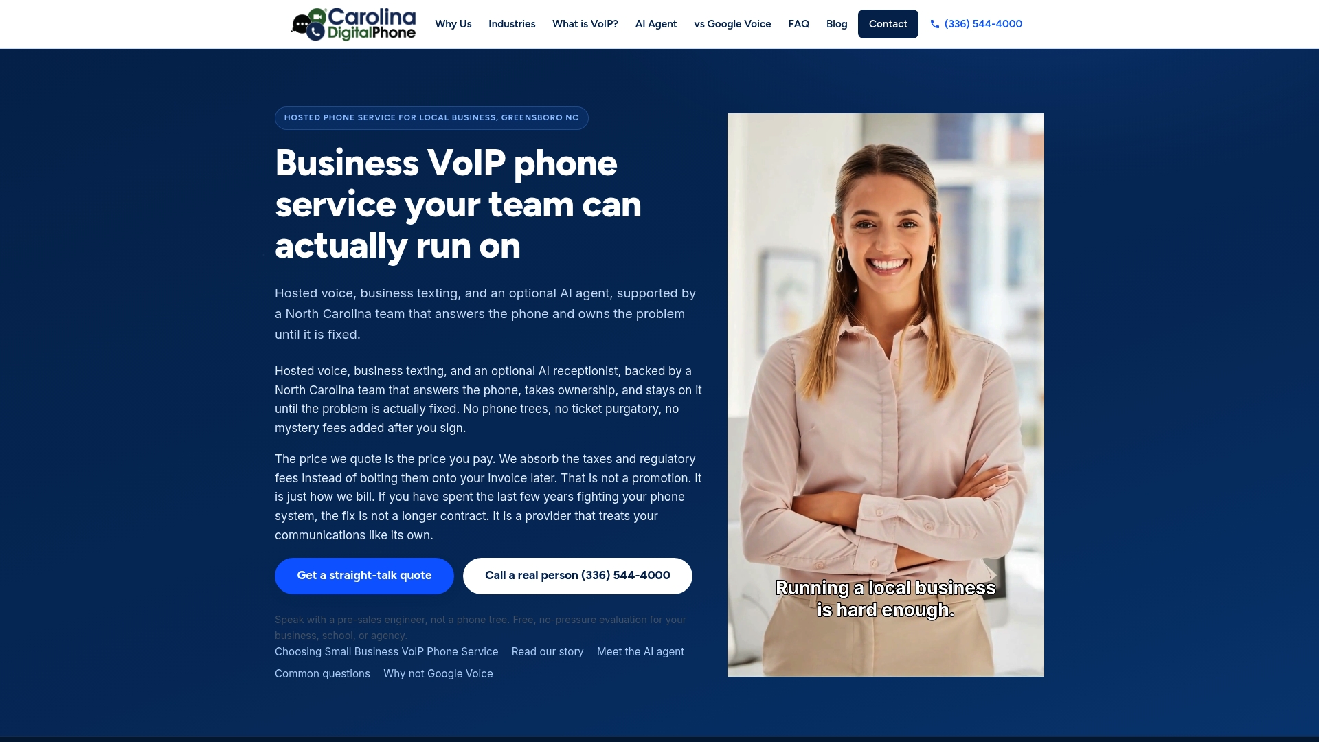 Carolina Digital Phone homepage at localbusinessvoip.com